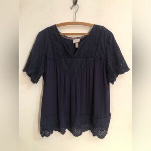 Knox Rose Blouse Size XXL Dark Blue Hippie Prairie Blouse Cottagecore Peasant